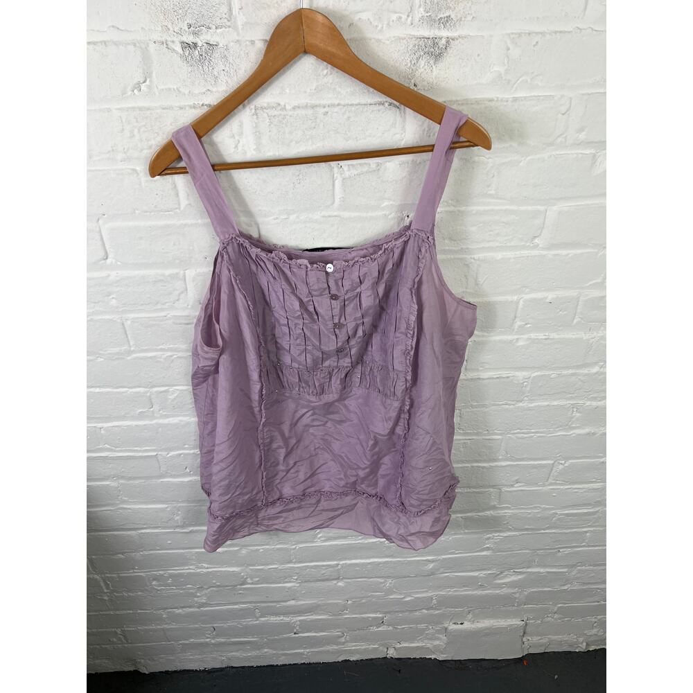 Marina Rinaldi Women's Pleated Ruffle Silk Tank Top Sleeveless Purple Size XL